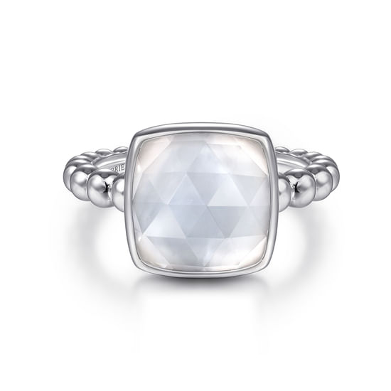 Gabriel - 925 Sterling Silver Rock Crystal and White Mother of Pearl Bujukan Signet Ring
