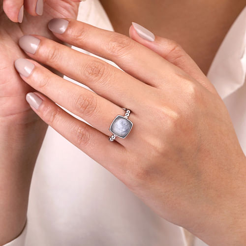 925 Sterling Silver Rock Crystal and White Mother of Pearl Bujukan Signet Ring