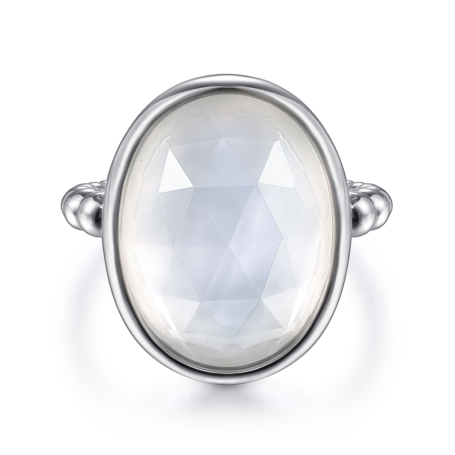 Gabriel - 925 Sterling Silver Rock Crystal and White Mother of Pearl Oval Signet Ring