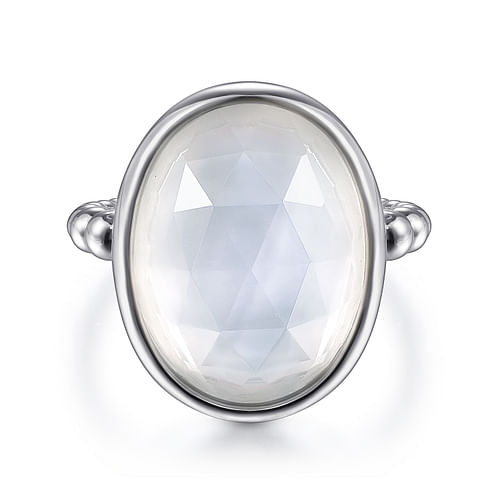 925 Sterling Silver Rock Crystal and White Mother of Pearl Oval Signet Ring