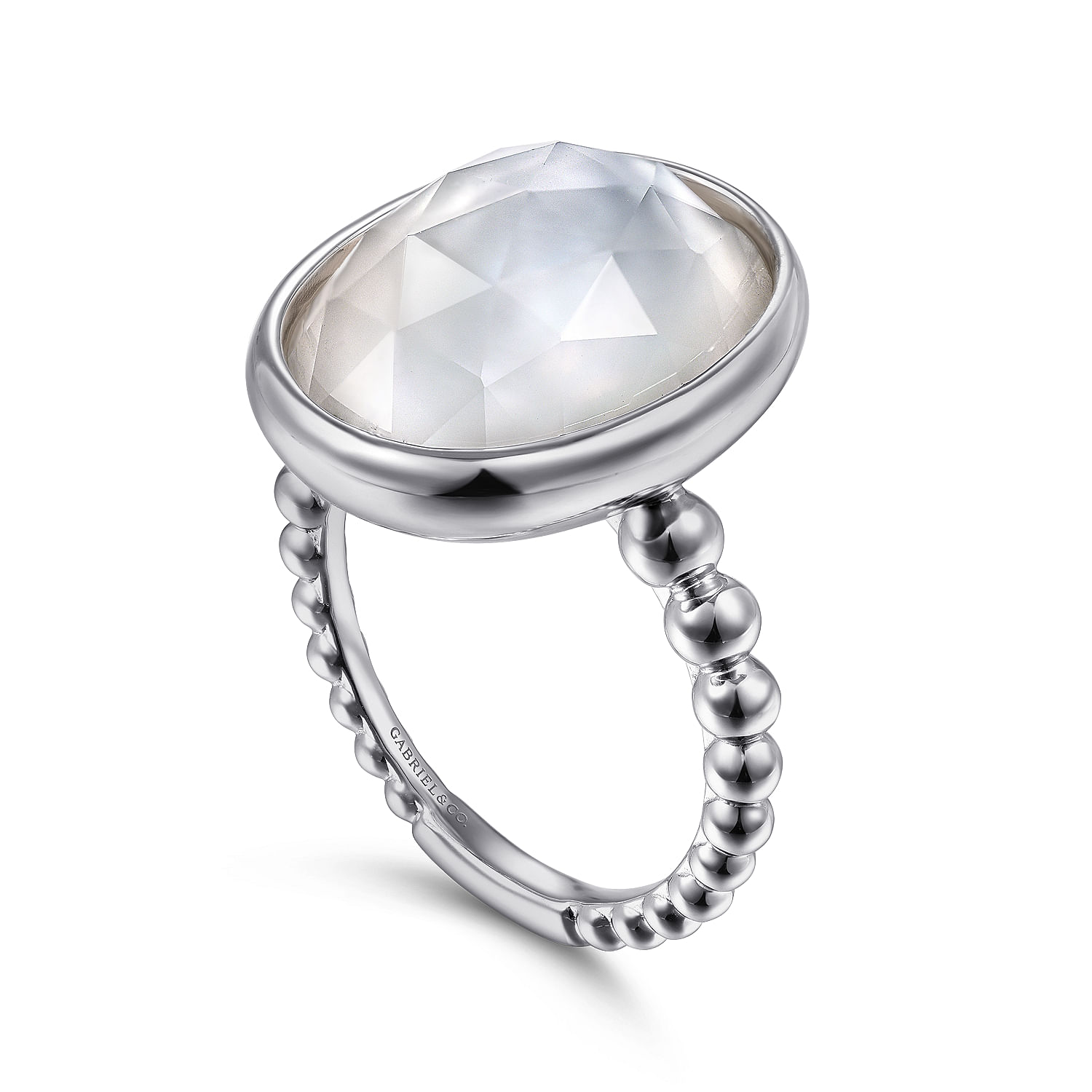 925 Sterling Silver Rock Crystal and White Mother of Pearl Oval Signet Ring