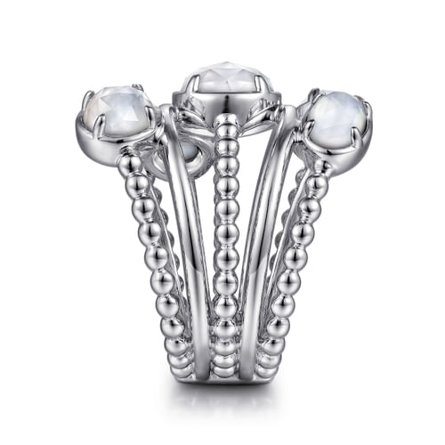 925 Sterling Silver Rock Crystal and White Mother of Pearl Statement Bubble Ring