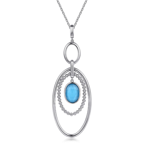 925 Sterling Silver Rock crystal & Turquoise Doublet Pendant Drop Necklace