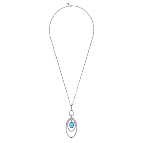 925 Sterling Silver Rock crystal & Turquoise Doublet Pendant Drop Necklace