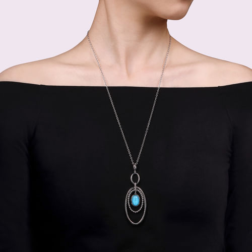 925 Sterling Silver Rock crystal & Turquoise Doublet Pendant Drop Necklace