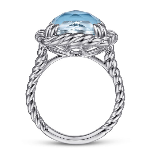 925 Sterling Silver Rope Rock Crystal and Turquoise Signet Ring