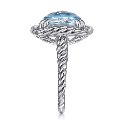 925 Sterling Silver Rope Rock Crystal and Turquoise Signet Ring