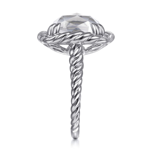 925 Sterling Silver Rope Rock Crystal and White Mother of Pearl Signet Ring