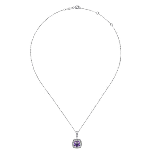 925 Sterling Silver Round Amethyst with Filligree Frame Pendant Necklace