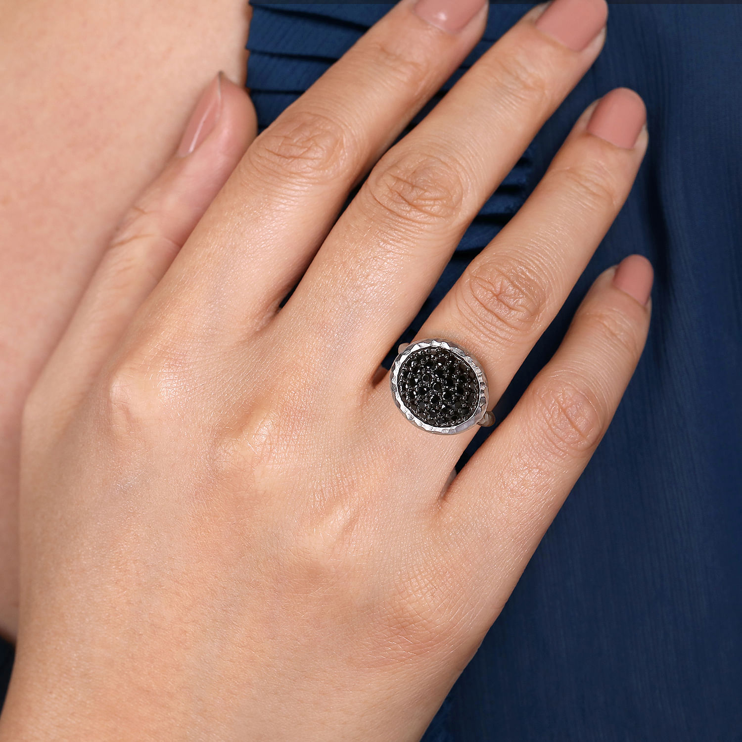 925 Sterling Silver Round Black Spinel Signet Ring