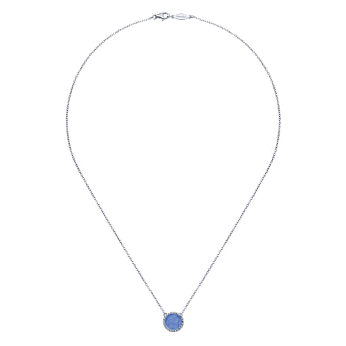 925 Sterling Silver Round Blue Onyx Pendant Necklace