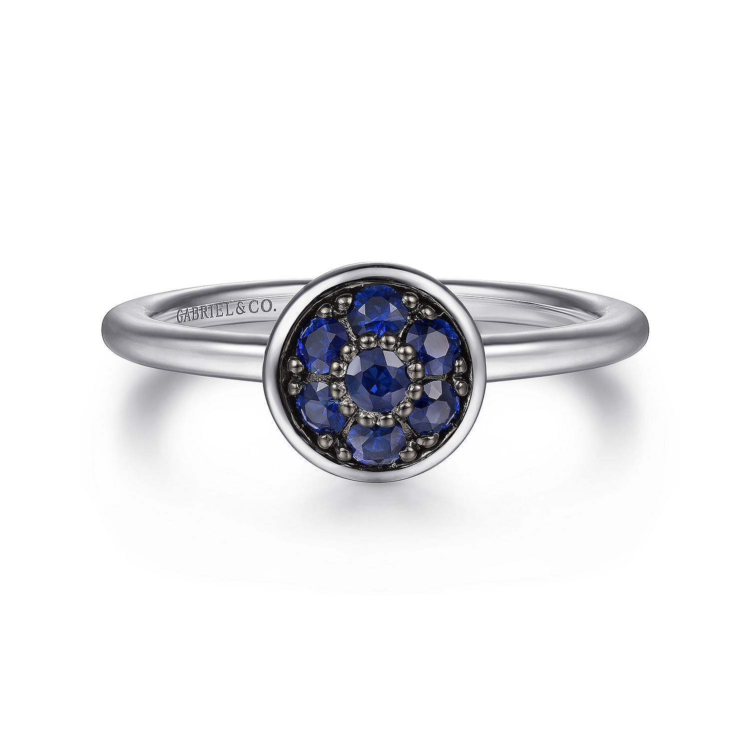 925 Sterling Silver Round Blue Sapphire Cluster Ring