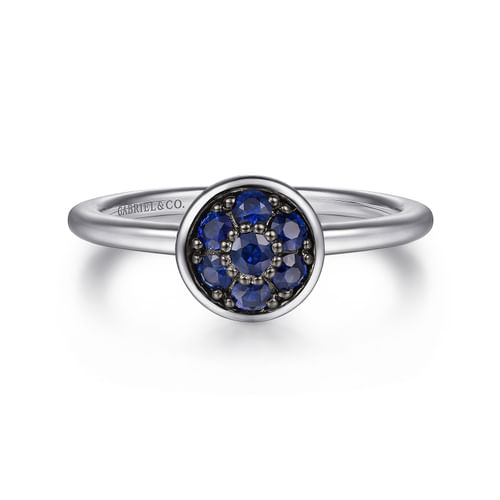 925 Sterling Silver Round Blue Sapphire Cluster Ring