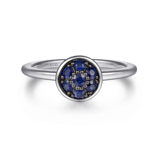 Gabriel - 925 Sterling Silver Round Blue Sapphire Cluster Ring