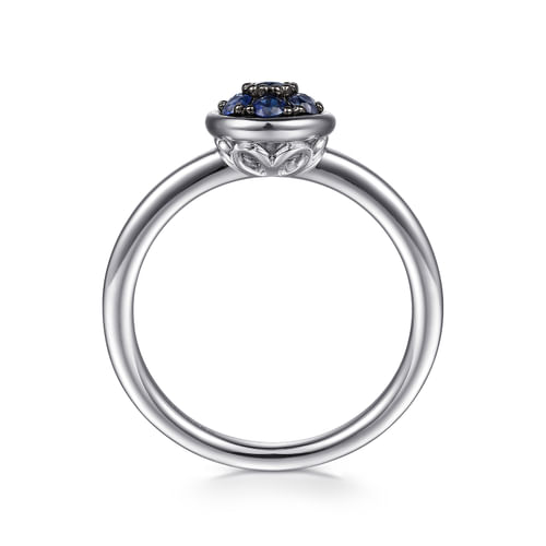 925 Sterling Silver Round Blue Sapphire Cluster Ring