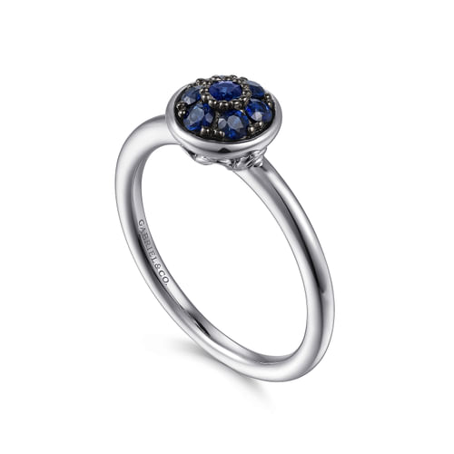 925 Sterling Silver Round Blue Sapphire Cluster Ring