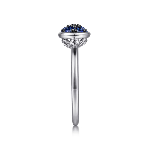 925 Sterling Silver Round Blue Sapphire Cluster Ring
