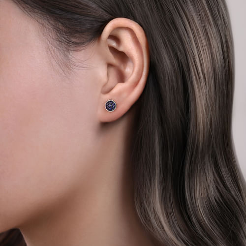 925 Sterling Silver Round Blue Sapphire Cluster Stud Earrings