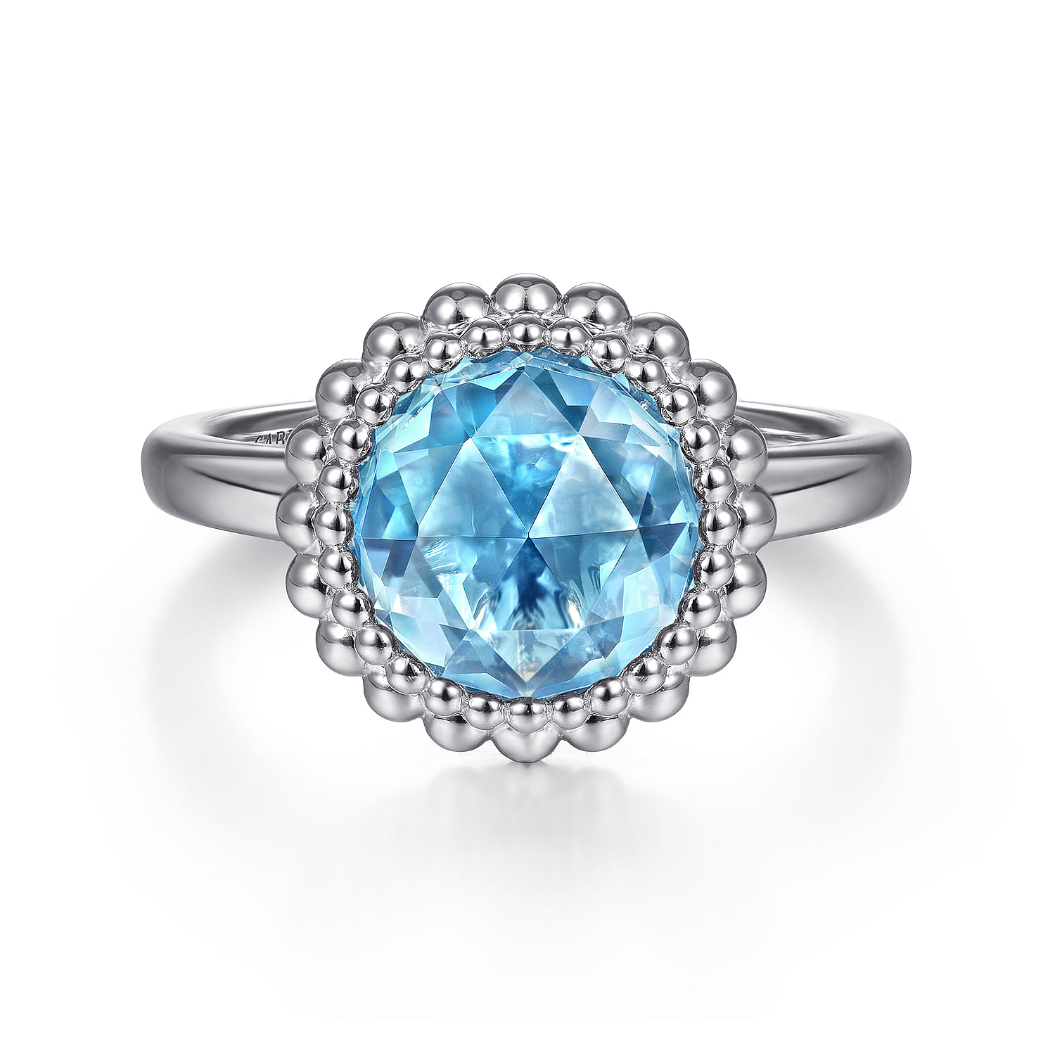 Gabriel - 925 Sterling Silver Round Blue Topaz Bezel Set Ring with Bujukan Bead Halo