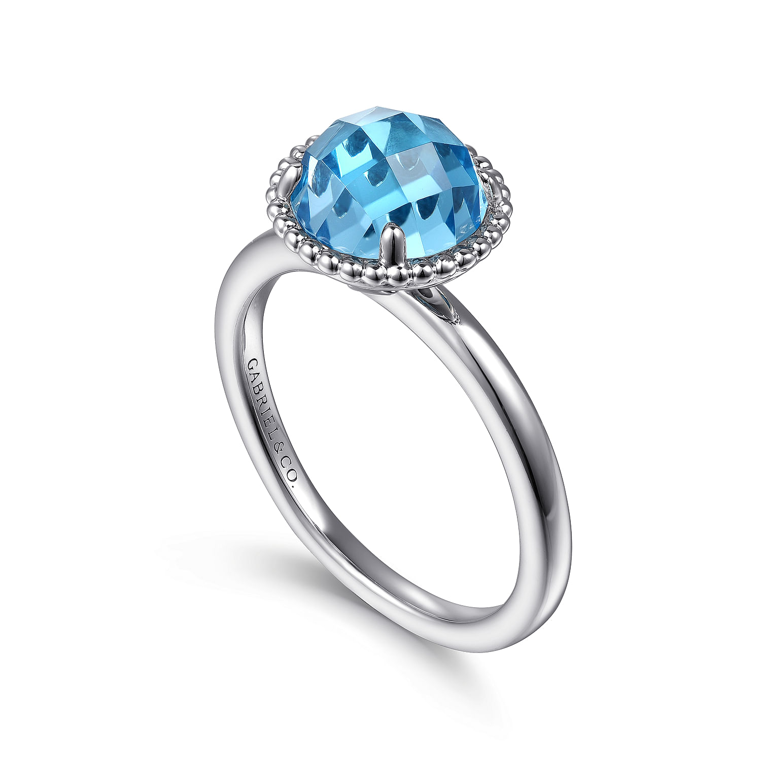 925 Sterling Silver Round Blue Topaz Bujukan Ring