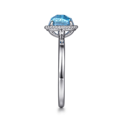 925 Sterling Silver Round Blue Topaz Bujukan Ring