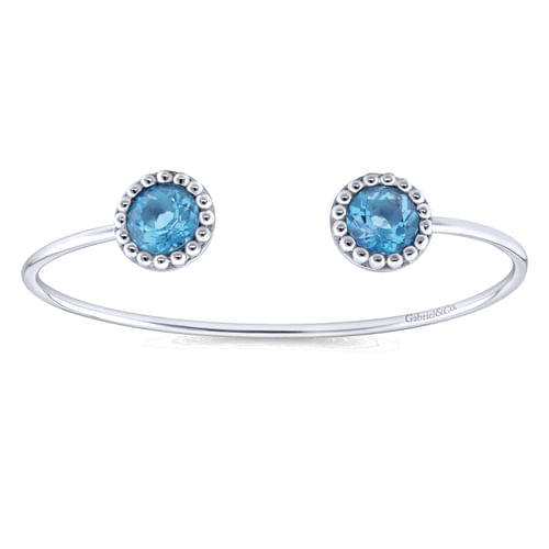925 Sterling Silver Round Blue Topaz Split Bangle