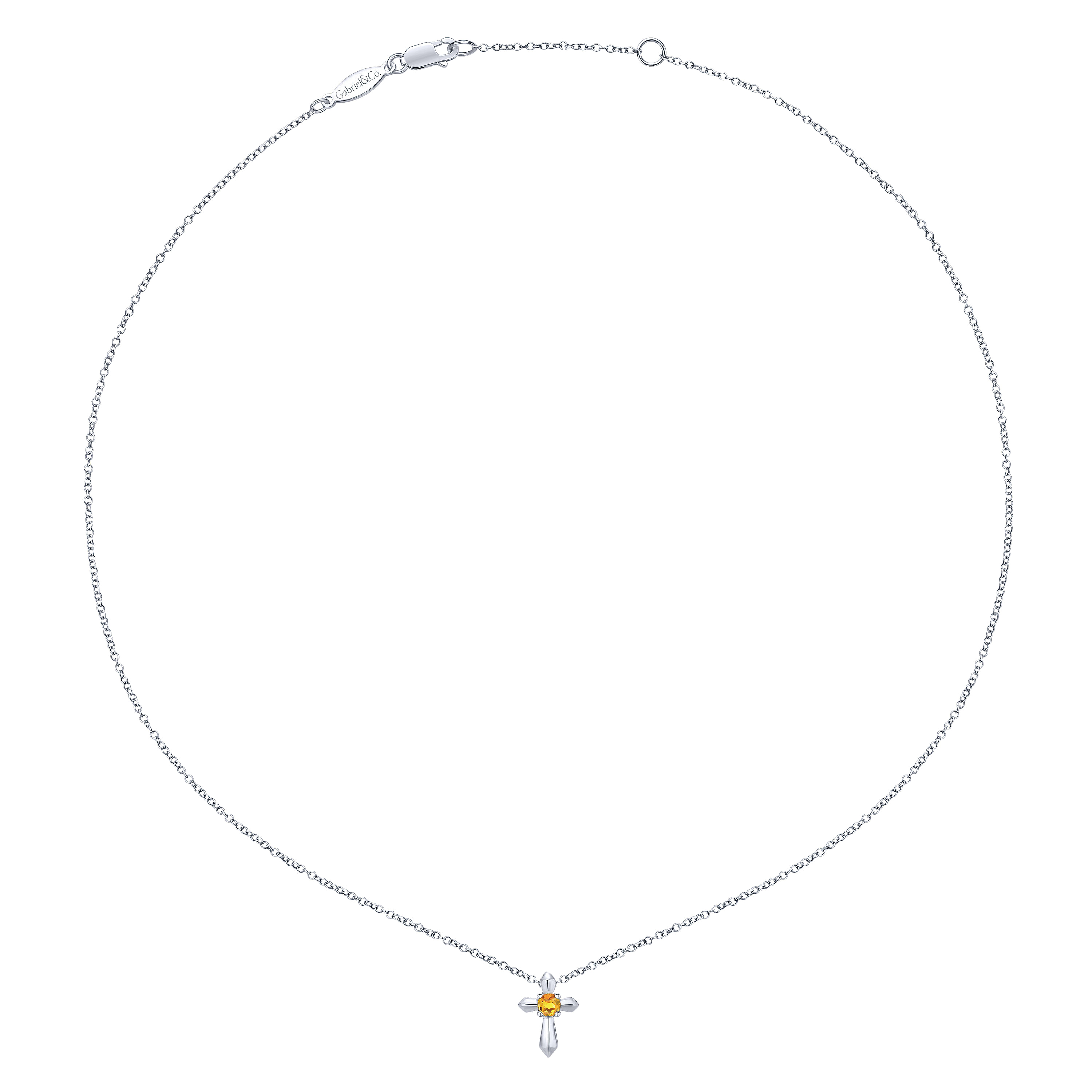 925 Sterling Silver Round Citrine Cross Necklace