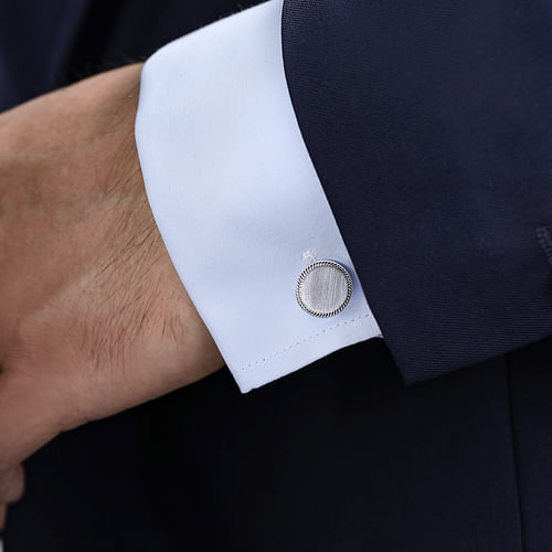 925 Sterling Silver Round Cufflinks with Twisted Rope Trim