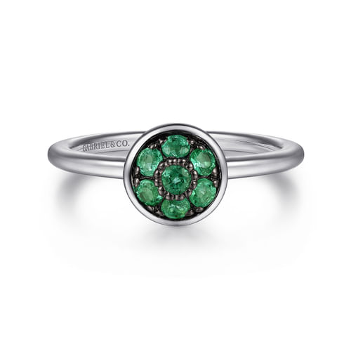 925 Sterling Silver Round Emerald Cluster Ring