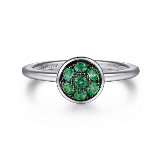 Gabriel - 925 Sterling Silver Round Emerald Cluster Ring