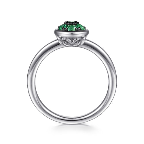 925 Sterling Silver Round Emerald Cluster Ring
