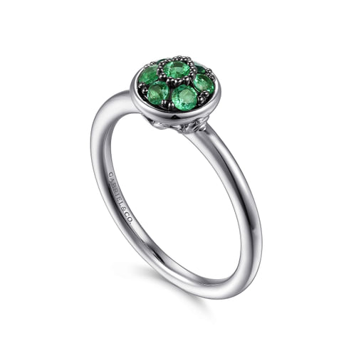 925 Sterling Silver Round Emerald Cluster Ring