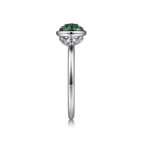 925 Sterling Silver Round Emerald Cluster Ring