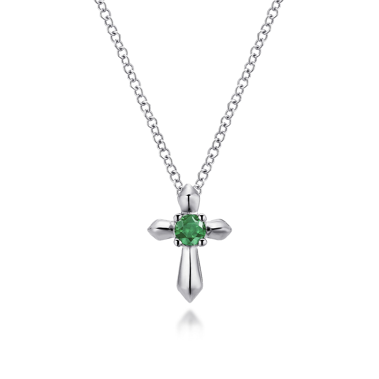 925 Sterling Silver Round Emerald Cross Necklace