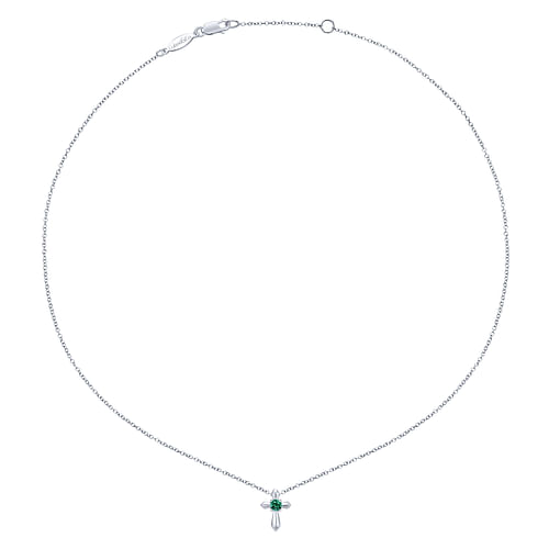 925 Sterling Silver Round Emerald Cross Necklace