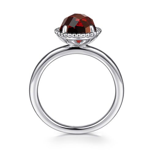 925 Sterling Silver Round Garnet Bujukan Ring