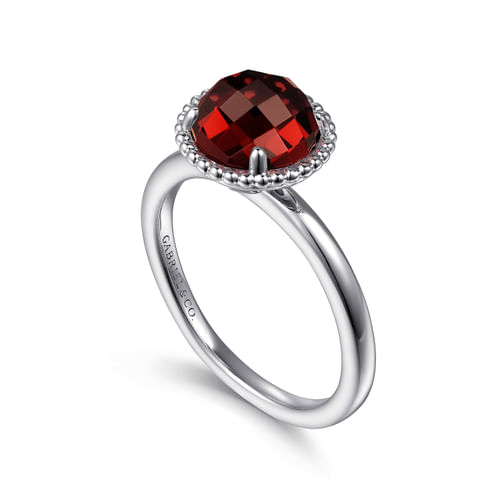 925 Sterling Silver Round Garnet Bujukan Ring