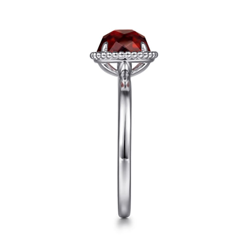 925 Sterling Silver Round Garnet Bujukan Ring