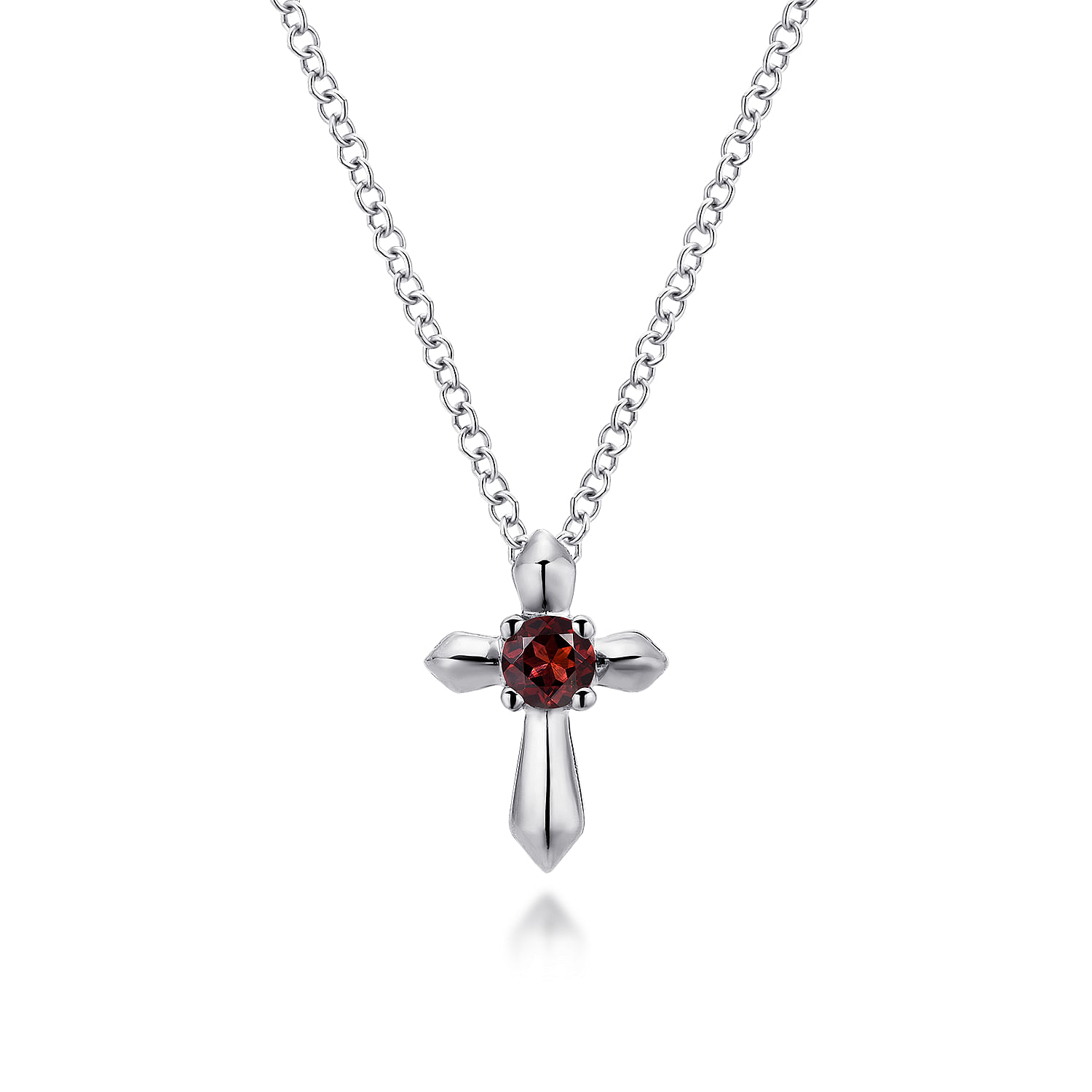 925 Sterling Silver Round Garnet Cross Necklace