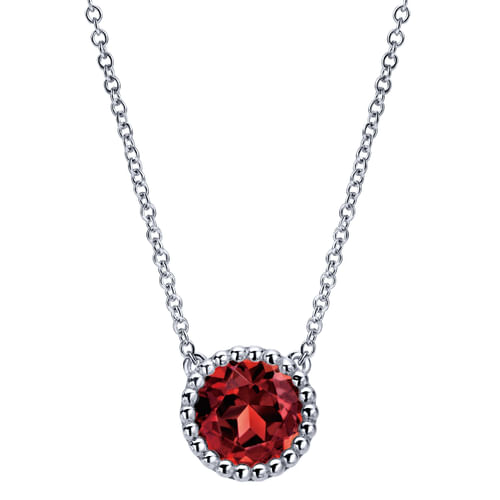 925 Sterling Silver Round Garnet Pendant Necklace