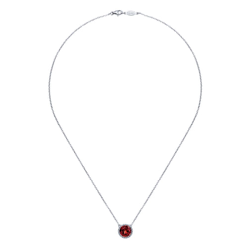 925 Sterling Silver Round Garnet Pendant Necklace