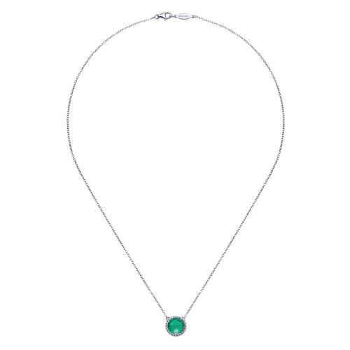 925 Sterling Silver Round Green Onyx Pendant Necklace