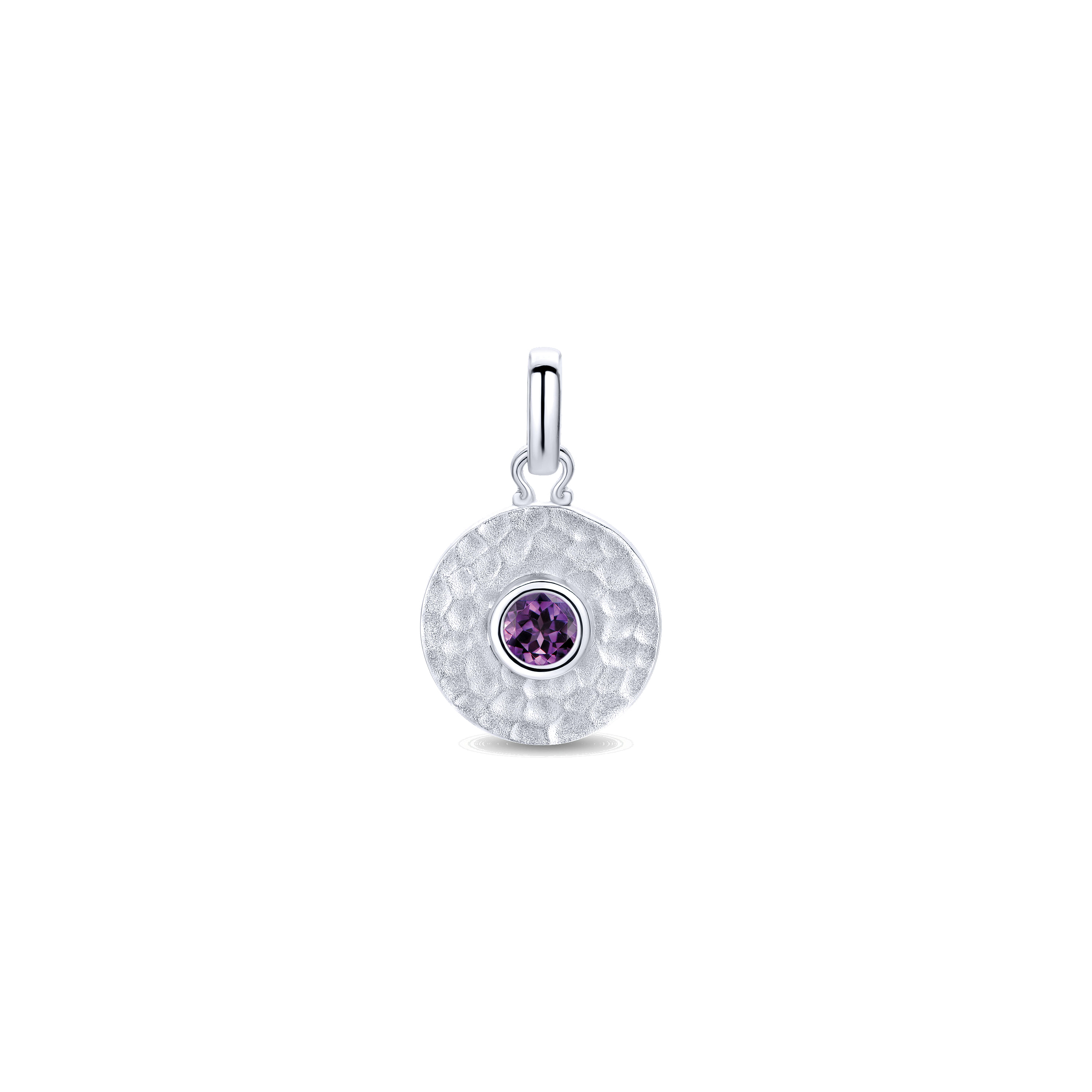 925 Sterling Silver Round Hammered Fashion Pendant with Amethyst Stone