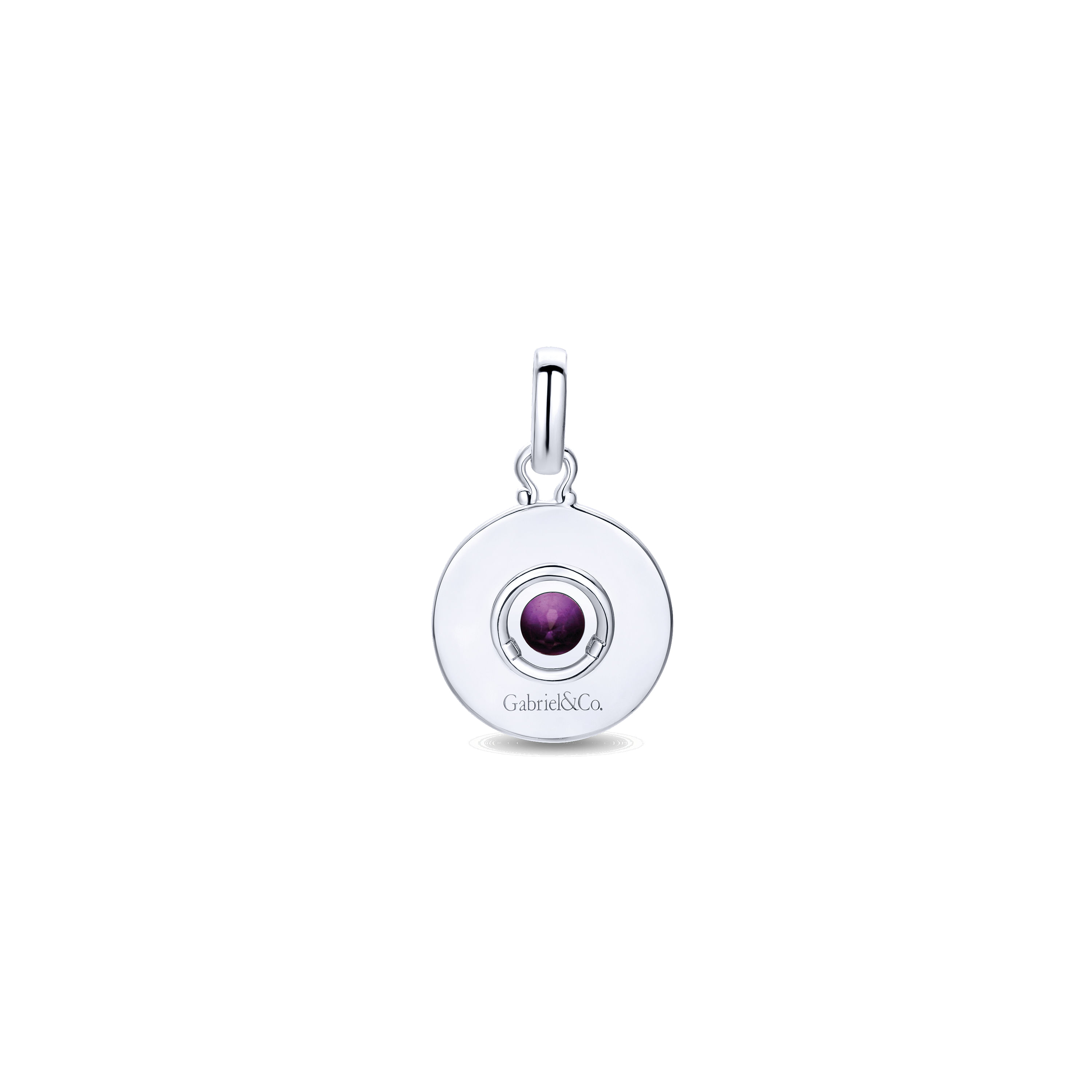 925 Sterling Silver Round Hammered Fashion Pendant with Amethyst Stone