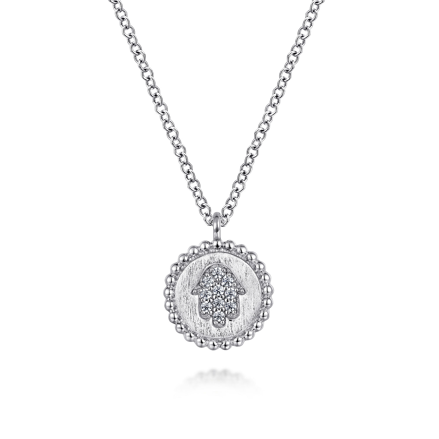 925 Sterling Silver Round Hamsa Pendant Necklace