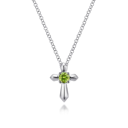 925 Sterling Silver Round Peridot Cross Necklace