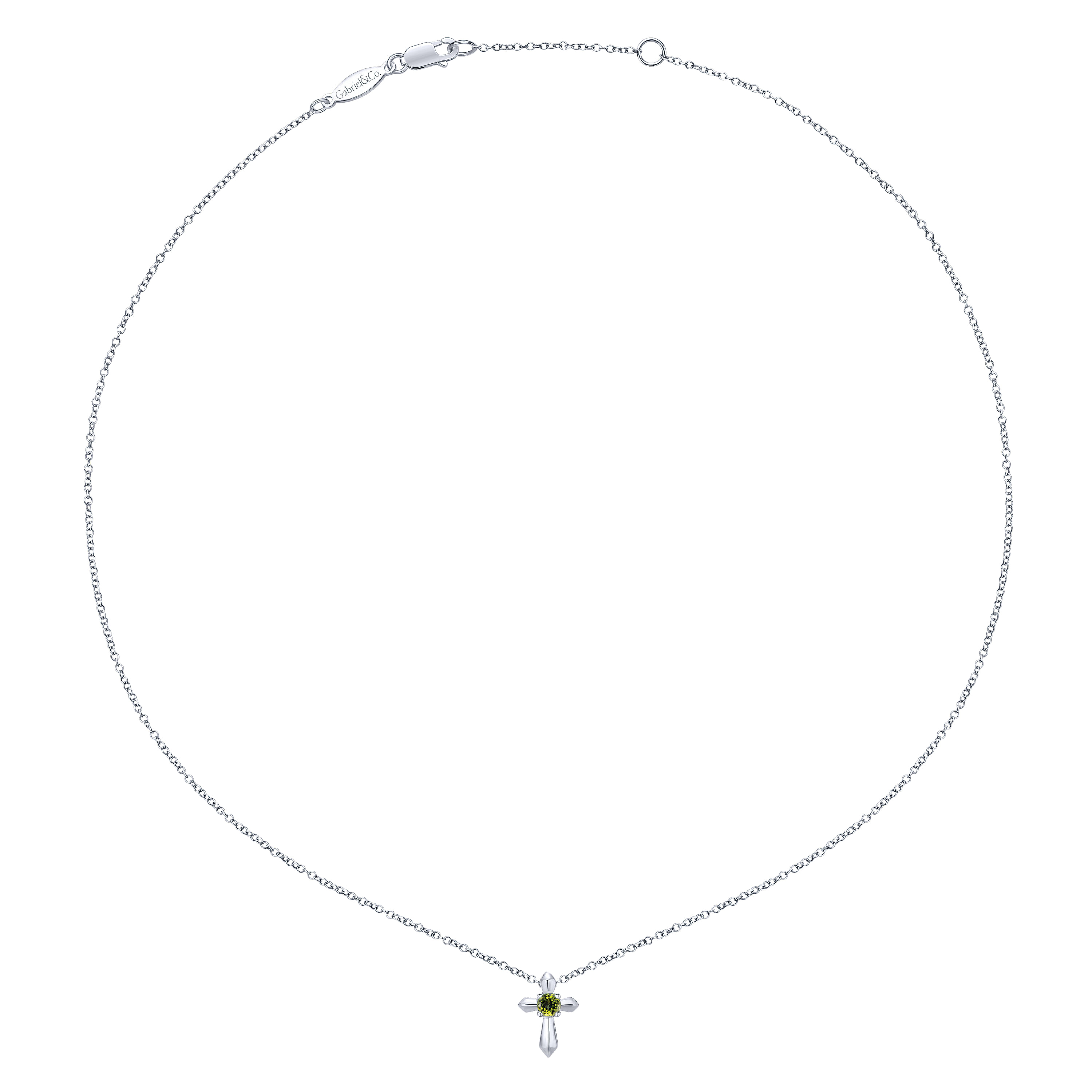 925 Sterling Silver Round Peridot Cross Necklace