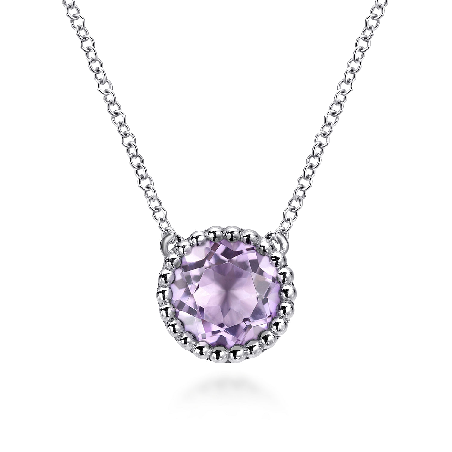 925 Sterling Silver Round Pink Amethyst Pendant Necklace