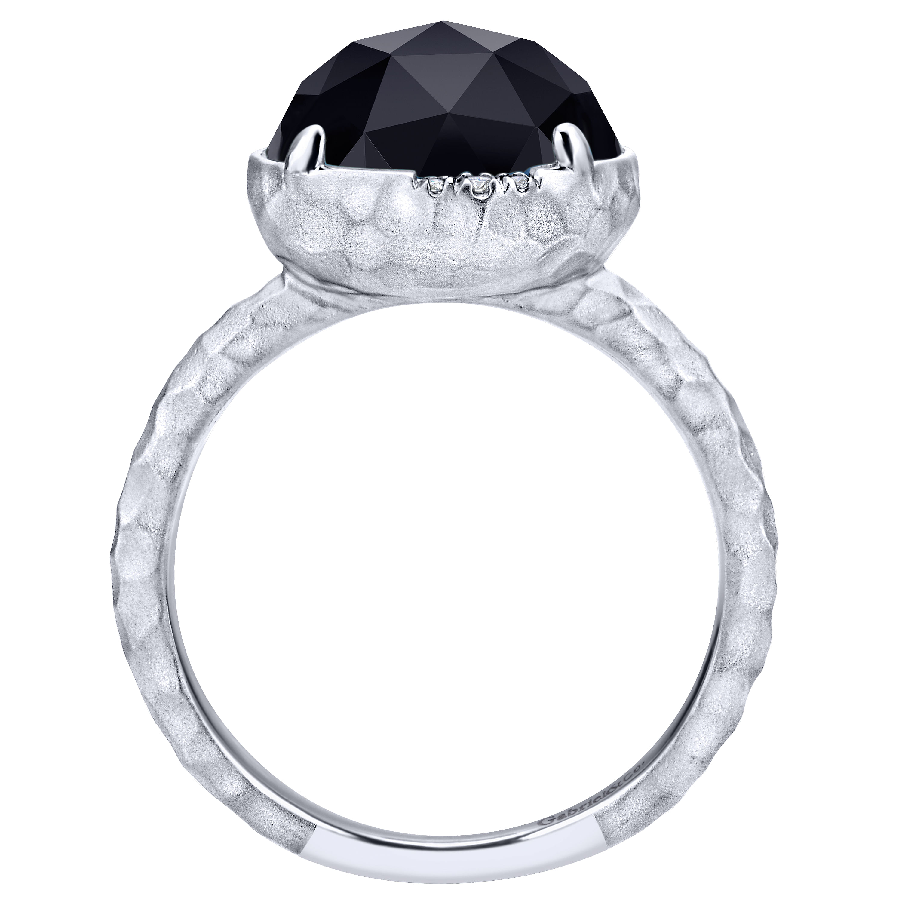 925 Sterling Silver Round Rock Crystal/Black Onyx and Diamond Ring