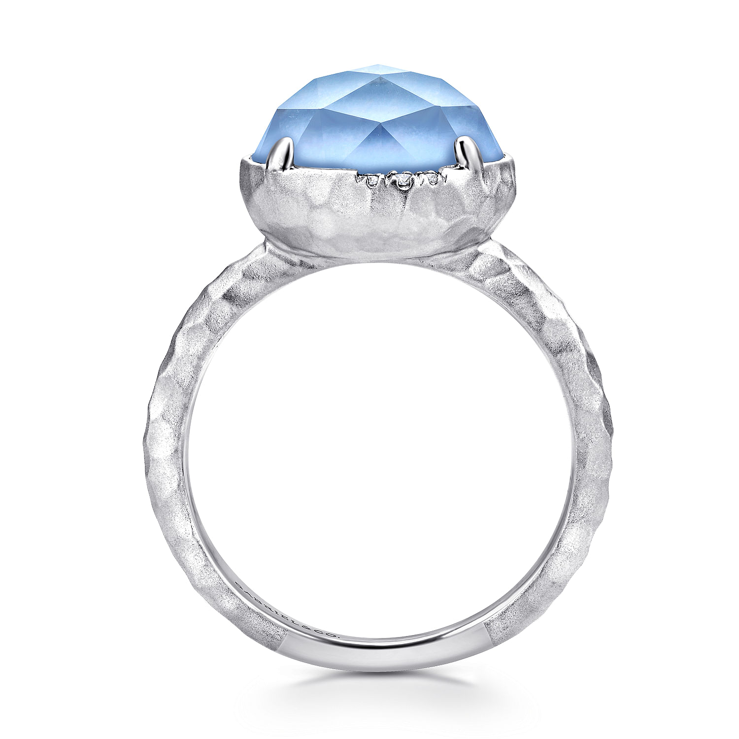 925 Sterling Silver Round Rock Crystal/Blue Jade and Diamond Ring